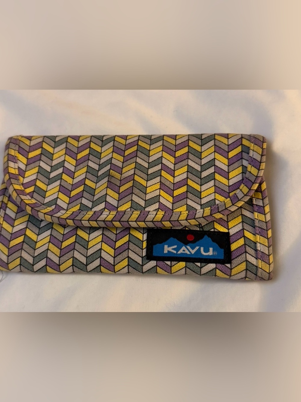 Kavu Foldover Chevron Wallet in Yellow, Purple & Gray